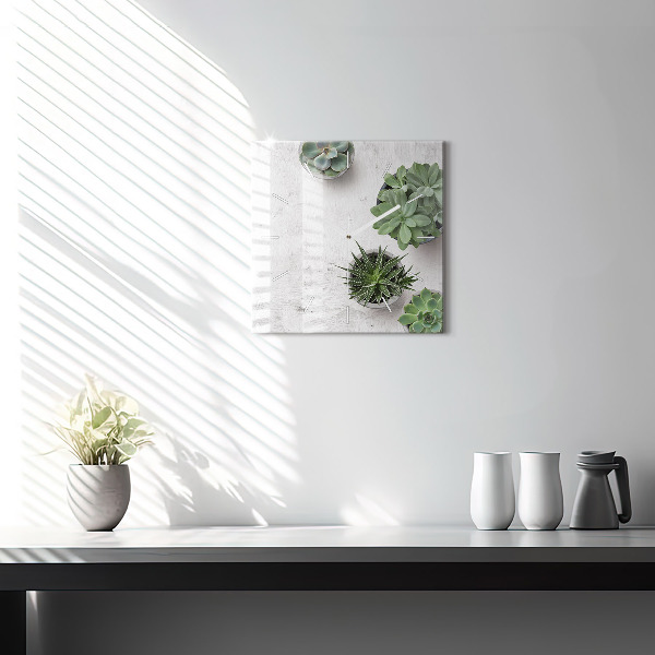 Ceas pătrat de perete din sticlă Plante decorative