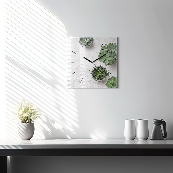 Ceas pătrat de perete din sticlă Plante decorative