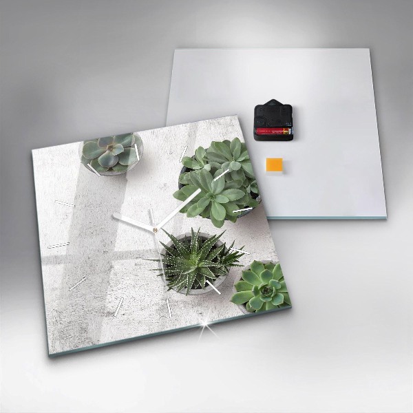 Ceas pătrat de perete din sticlă Plante decorative
