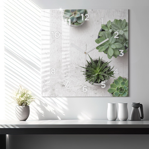 Ceas pătrat de perete din sticlă Plante decorative