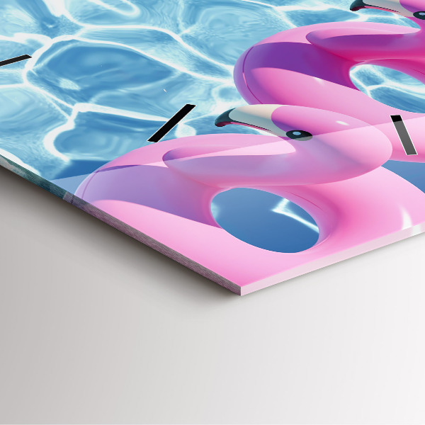 Ceas pătrat de perete din sticlă Păpădie flamingo