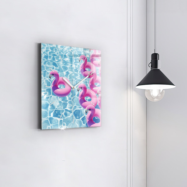 Ceas pătrat de perete din sticlă Păpădie flamingo