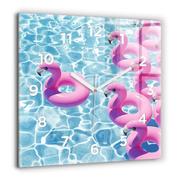 Ceas pătrat de perete din sticlă Păpădie flamingo
