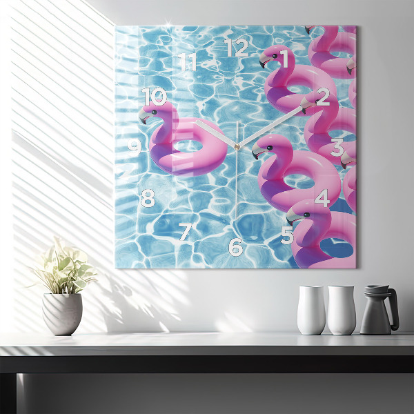 Ceas pătrat de perete din sticlă Păpădie flamingo