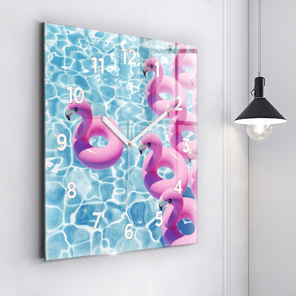 Ceas pătrat de perete din sticlă Păpădie flamingo
