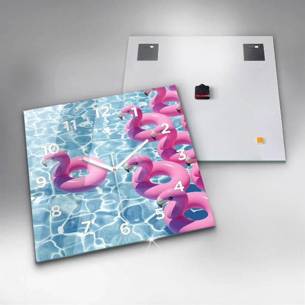 Ceas pătrat de perete din sticlă Păpădie flamingo