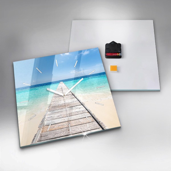 Ceas pătrat de perete din sticlă Insulă tropicală