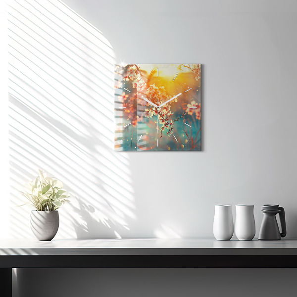 Ceas pătrat de perete din sticlă Flori de primavara