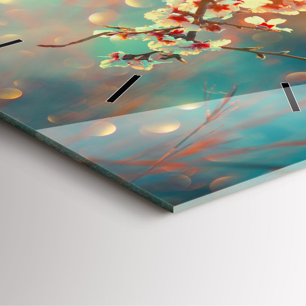 Ceas pătrat de perete din sticlă Flori de primavara