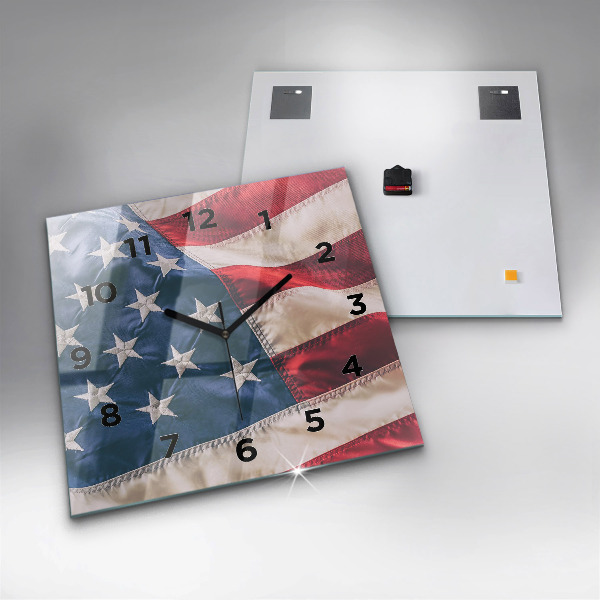 Ceas pătrat de perete din sticlă steag american