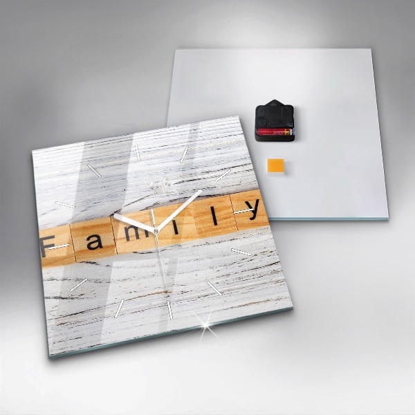 Ceas pătrat de perete din sticlă Familial