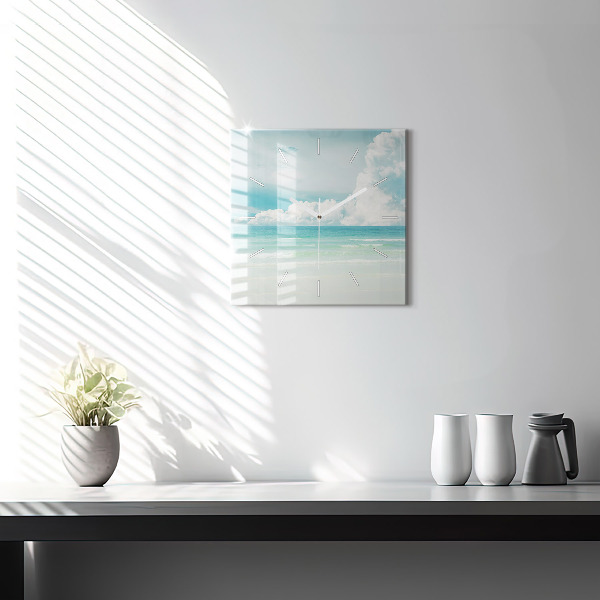 Ceas pătrat de perete din sticlă Peisaj maritim