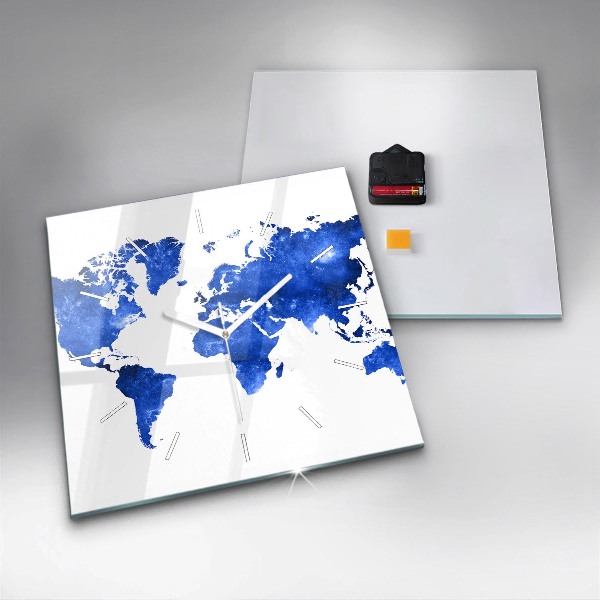 Ceas pătrat de perete din sticlă Harta lumii spațiale