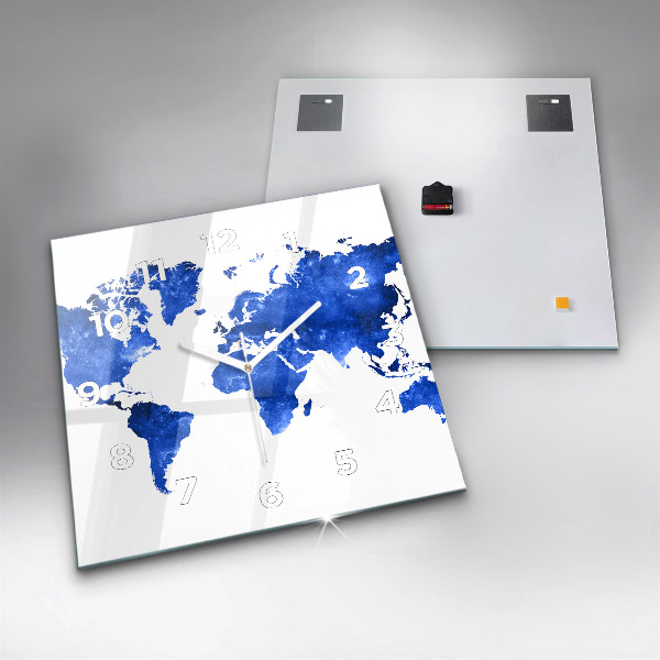 Ceas pătrat de perete din sticlă Harta lumii spațiale