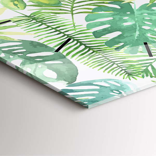 Ceas pătrat de perete din sticlă Frunze verzi