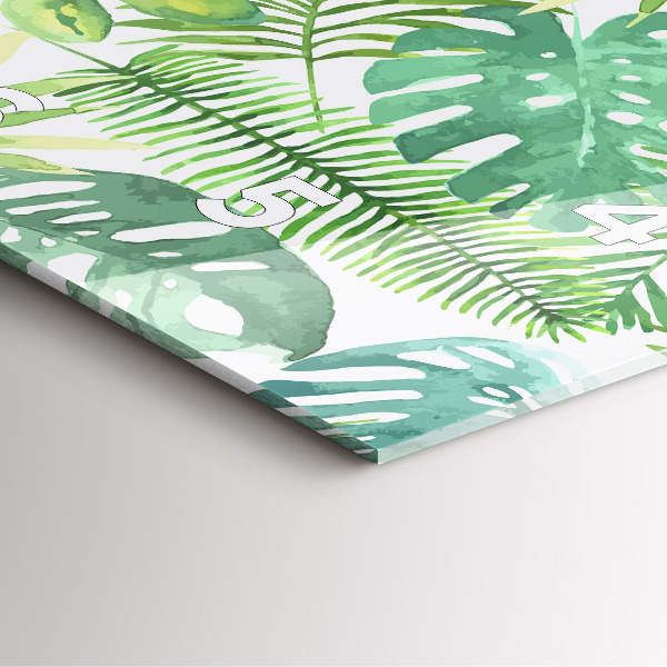 Ceas pătrat de perete din sticlă Frunze verzi