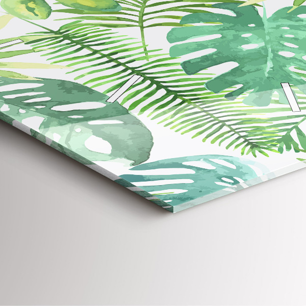 Ceas pătrat de perete din sticlă Frunze verzi