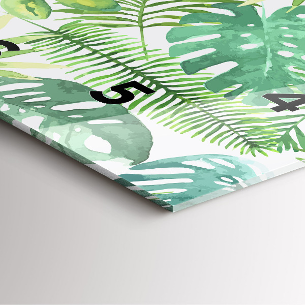 Ceas pătrat de perete din sticlă Frunze verzi