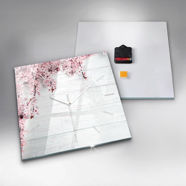 Ceas pătrat de perete din sticlă Flori de primavara