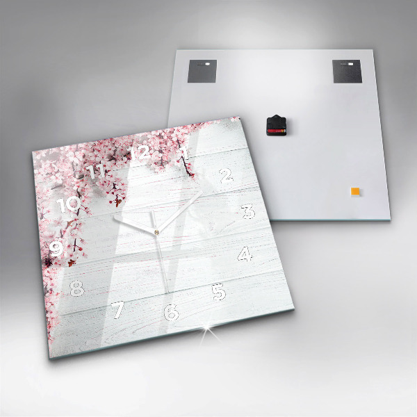 Ceas pătrat de perete din sticlă Flori de primavara