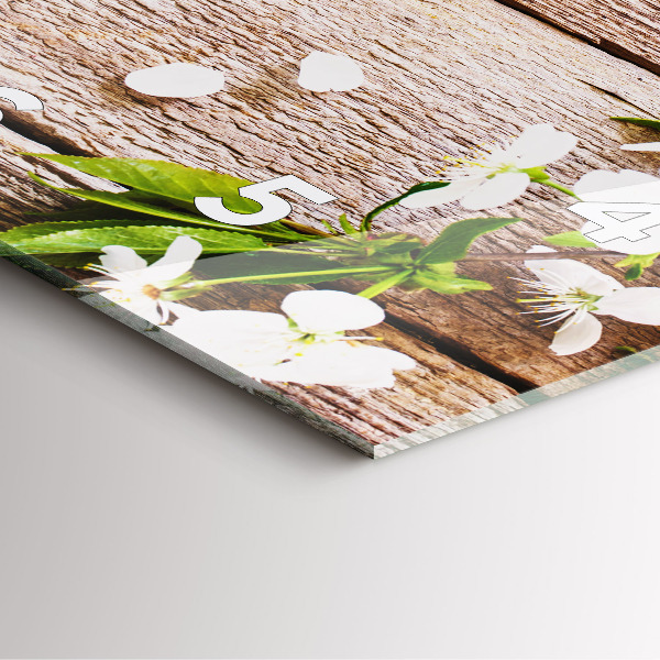 Ceas pătrat de perete din sticlă Flori pe lemn