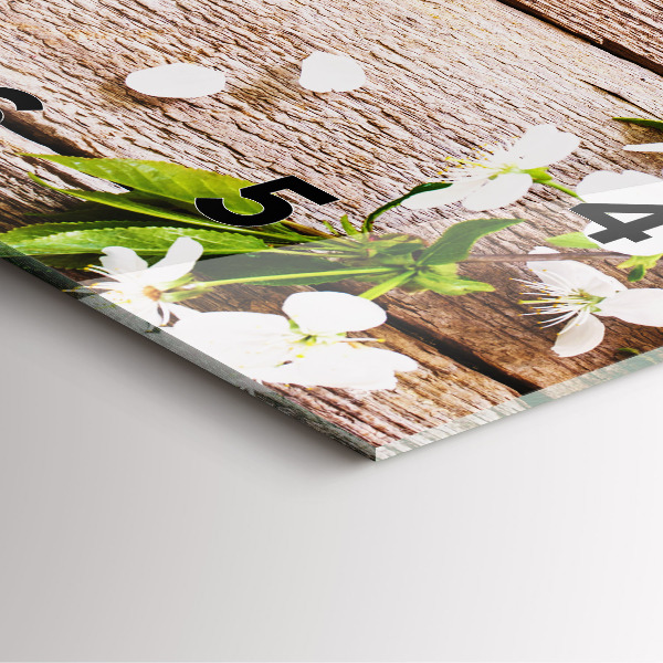 Ceas pătrat de perete din sticlă Flori pe lemn