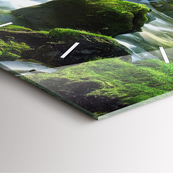 Ceas pătrat de perete din sticlă Cascada și stânci