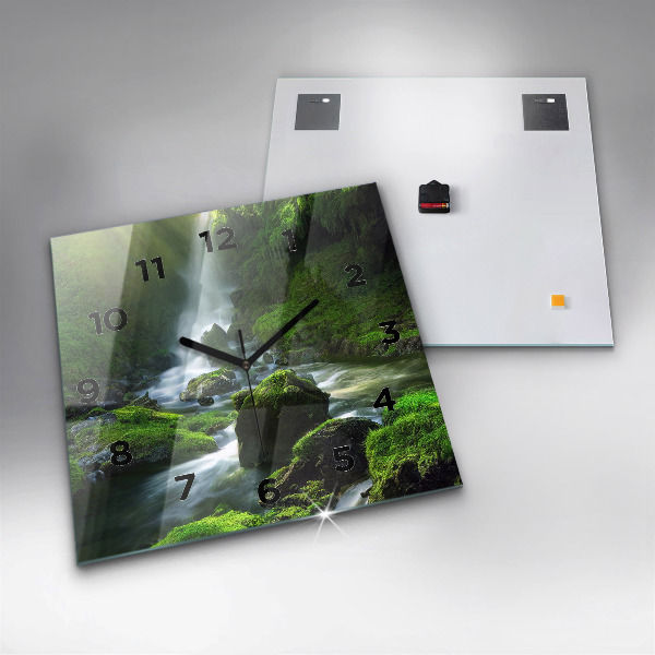 Ceas pătrat de perete din sticlă Cascada și stânci