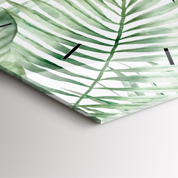 Ceas pătrat de perete din sticlă Frunze de plante pictate