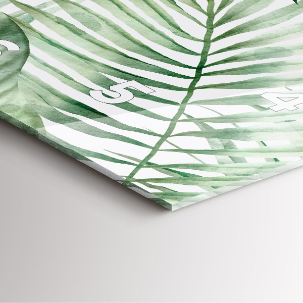 Ceas pătrat de perete din sticlă Frunze de plante pictate