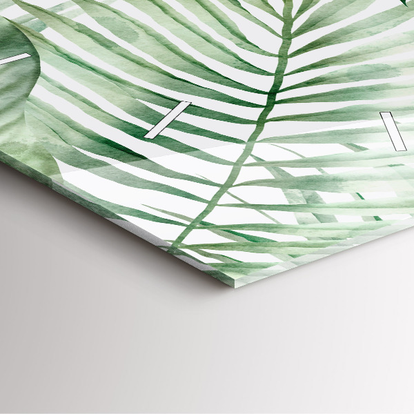 Ceas pătrat de perete din sticlă Frunze de plante pictate