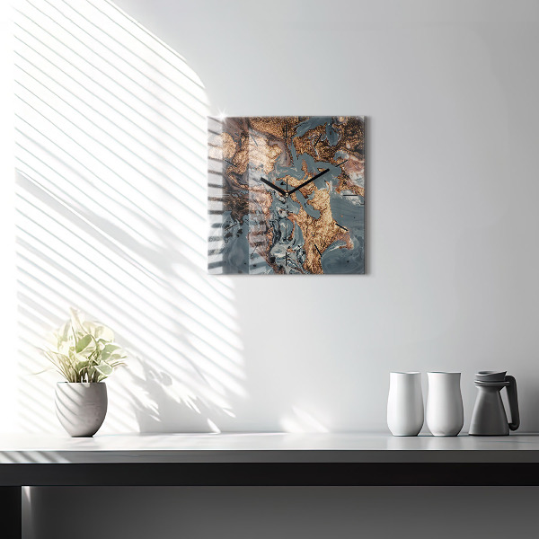 Ceas pătrat de perete din sticlă Abstracția aurului din marmură