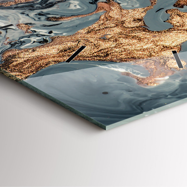 Ceas pătrat de perete din sticlă Abstracția aurului din marmură