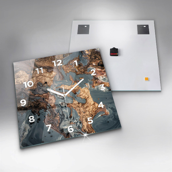 Ceas pătrat de perete din sticlă Abstracția aurului din marmură