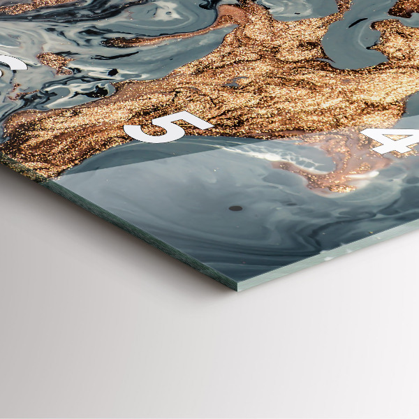 Ceas pătrat de perete din sticlă Abstracția aurului din marmură