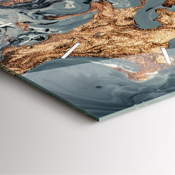 Ceas pătrat de perete din sticlă Abstracția aurului din marmură