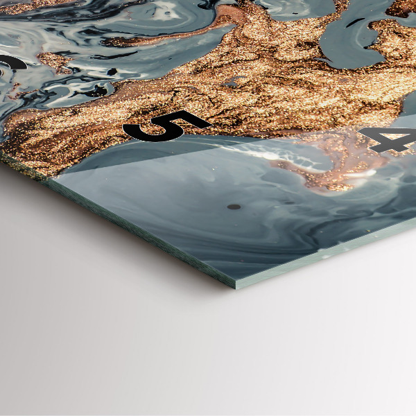 Ceas pătrat de perete din sticlă Abstracția aurului din marmură