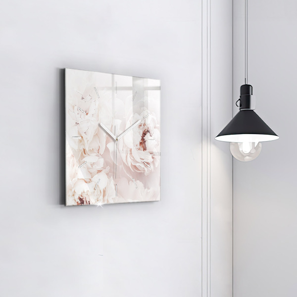 Ceas pătrat de perete din sticlă Flori de bujor