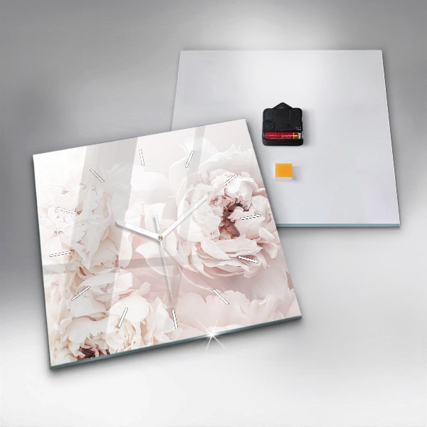 Ceas pătrat de perete din sticlă Flori de bujor