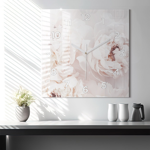 Ceas pătrat de perete din sticlă Flori de bujor