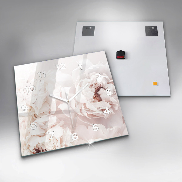 Ceas pătrat de perete din sticlă Flori de bujor