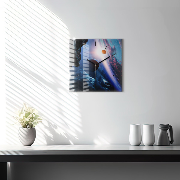 Ceas pătrat de perete din sticlă Galaxie mare