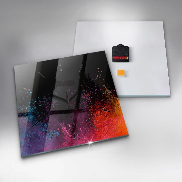 Ceas pătrat de perete din sticlă O explozie de culori