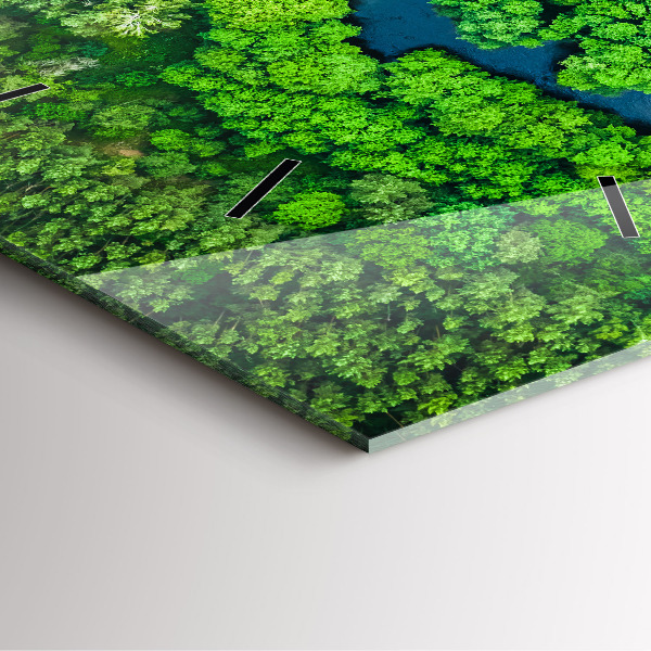 Ceas pătrat de perete din sticlă Râu în pădure