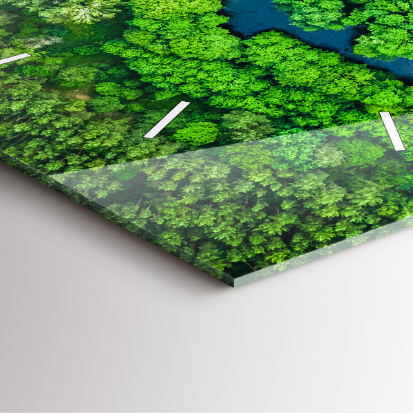 Ceas pătrat de perete din sticlă Râu în pădure