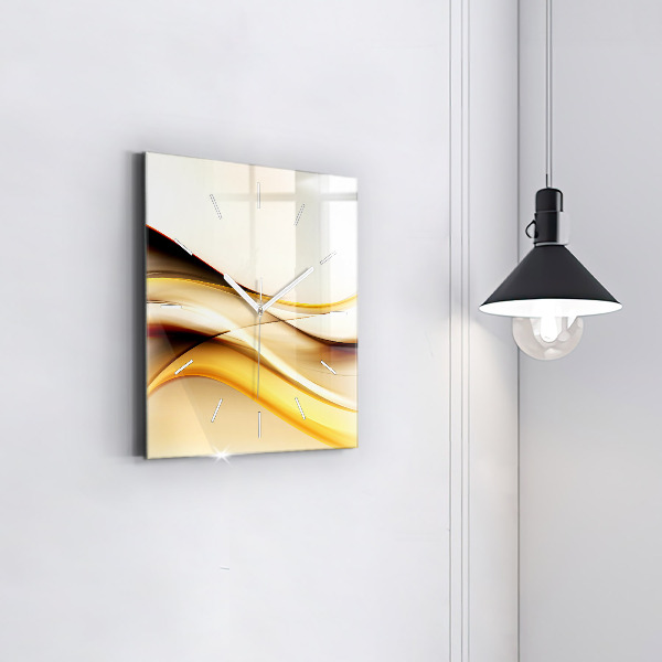 Ceas pătrat de perete din sticlă Abstracția valurilor