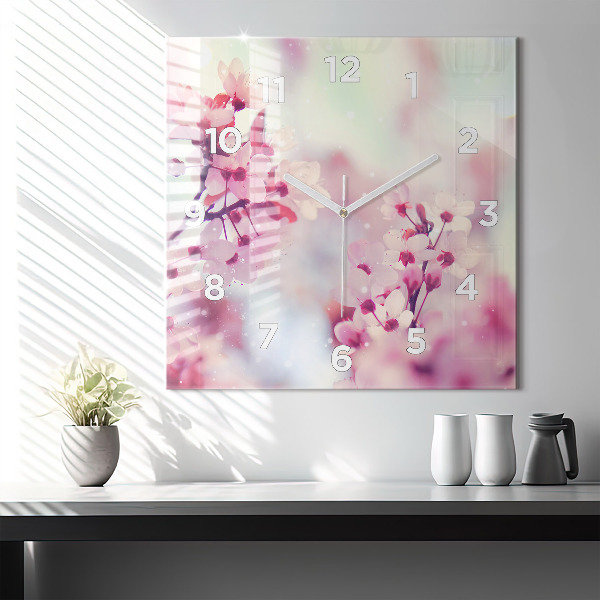 Ceas pătrat de perete din sticlă Flori de primavara
