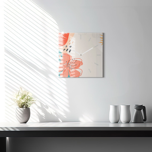 Ceas pătrat de perete din sticlă Plante hawaiene
