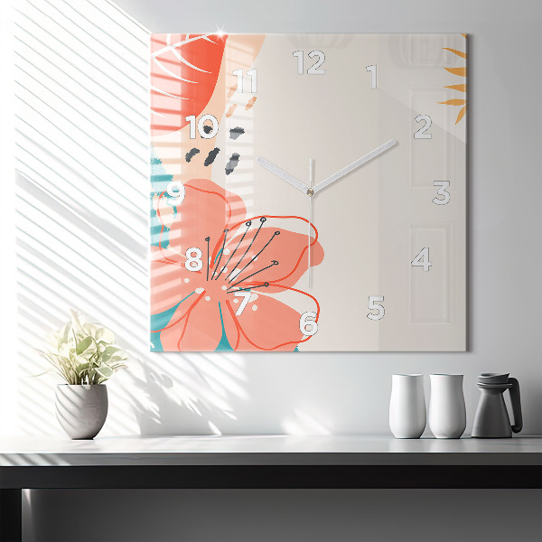 Ceas pătrat de perete din sticlă Plante hawaiene