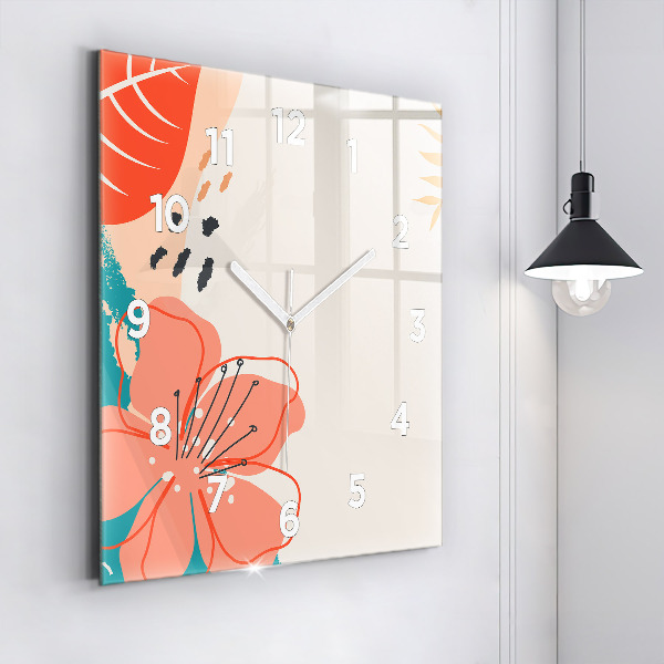 Ceas pătrat de perete din sticlă Plante hawaiene